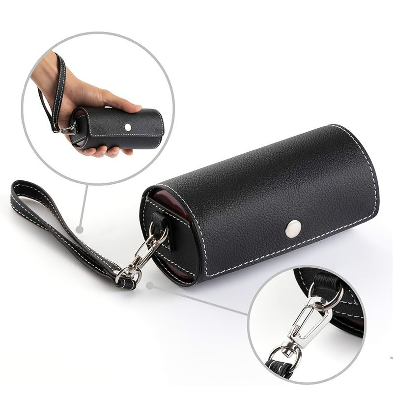 7-Day Travel Pill Organizer - Black PU Leather Pouch 14 Black Compartments AM/PM