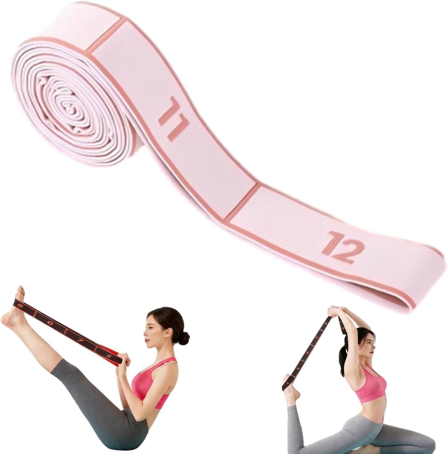 Pink 12-Loop Yoga Stretch Strap 2-Pack 4x138cm - Resistance Band for Pilates