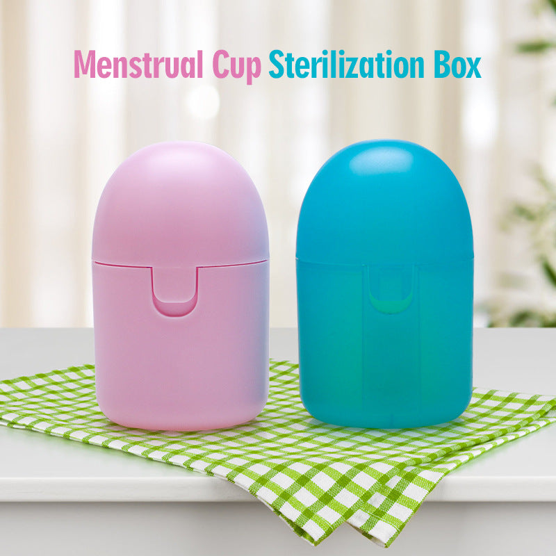 2PCS Medical Silicone Menstrual Cup S + Sterilizer Box - Microwave Safe (Blue)