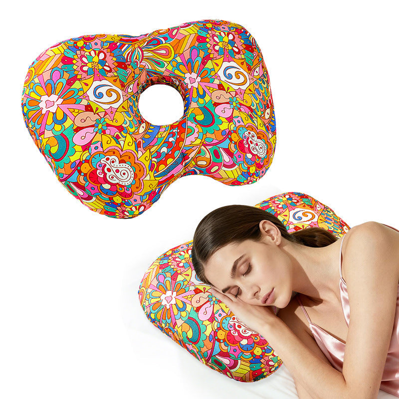 Fan Hollow Ear Support Pillow - Adjustable Side Sleep Neck Cushion PP Cotton