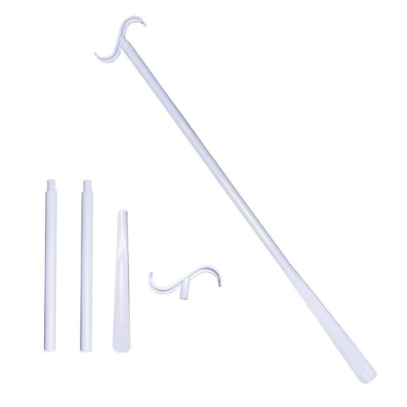 2-Pack White Dressing Aid Stick & Long-Handled Shoe Horn Adjustable 62-88cm