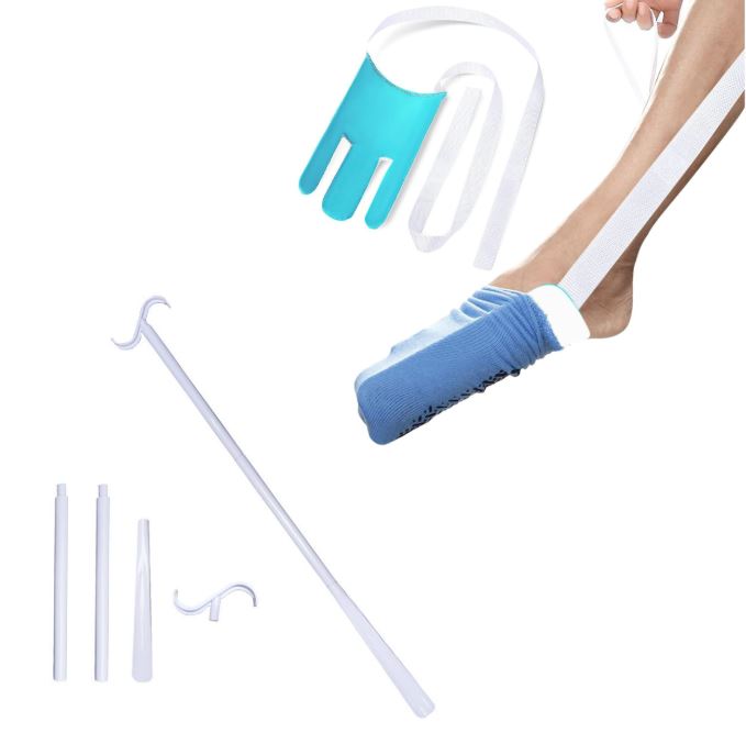 Independent Living Mobility Kit - Sock Aid & White 3-in-1 Dressing Hook