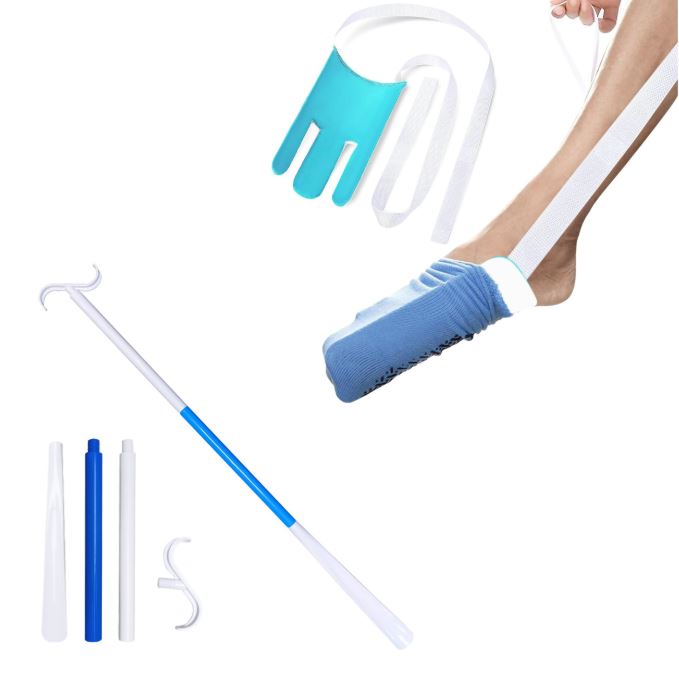 Independent Living Mobility Kit - Sock Aid & Blue 3-in-1 Dressing Hook