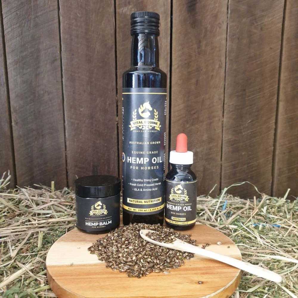 Hemp Starter Pack – Australian-Made Natural Horse Supplement for Joint, Skin & Recovery Support – Includes Hemp Seed Oil, Turmeric Blend & Lemon Myrtle Balm