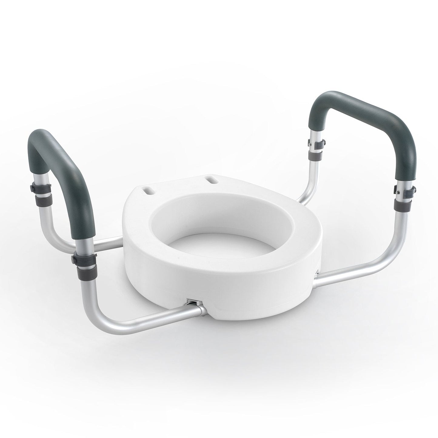 Raised Toilet Seat,88.9 mm Height Raised, 136 kg Weight Capacity, for Standard Round Toilet, Aluminum Handrail, with EVA Armrest Padding, for Elderly, Handicap, Patient, Pregnant, Medical