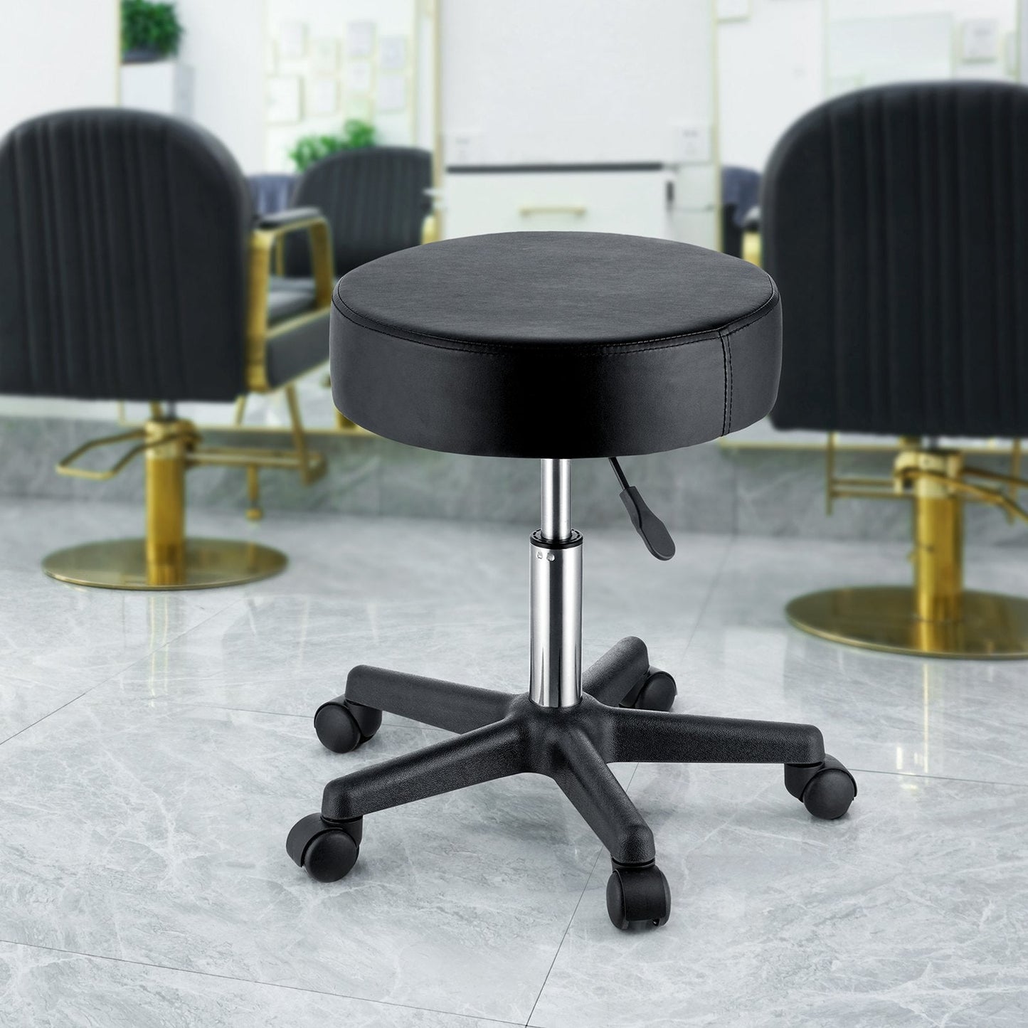 Rolling Stools with Wheels, 400 LBS Weight Capacity Adjustable Height Stool with Ultra-Thick Seat Cushion, Swivel Stools Chair for Salon, Bar, Home, Office, Tatoo, Medical, Massage, Black