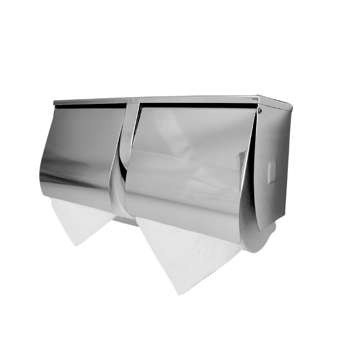 Stainless Steel Double Toilet Roll Holder with Shelf