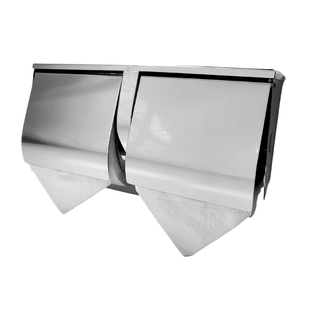 Stainless Steel Double Toilet Roll Holder with Shelf
