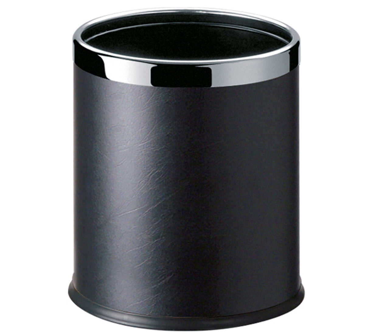 Round Leatherette Hotel Room Bin Waste Basket - Black
