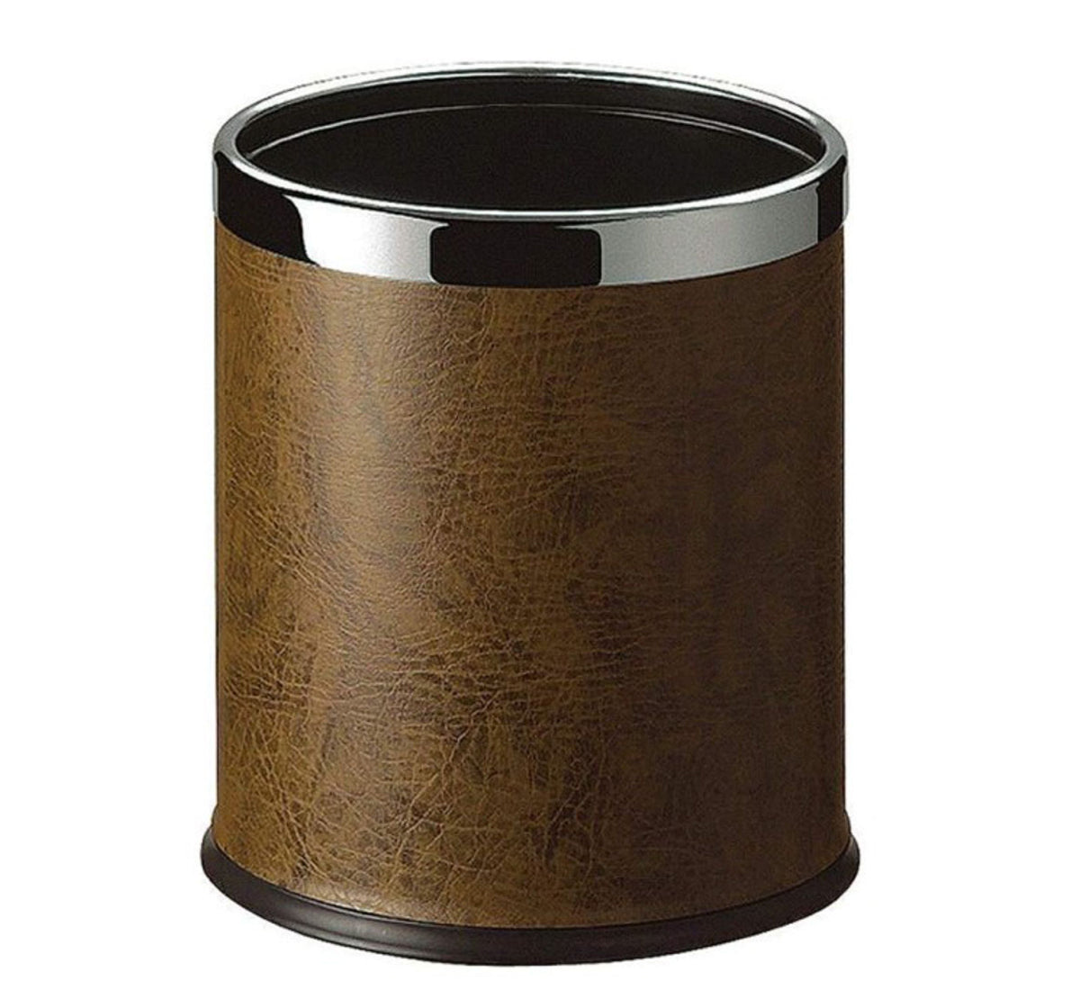 Round Leatherette Hotel Room Bin Waste Basket - Brown