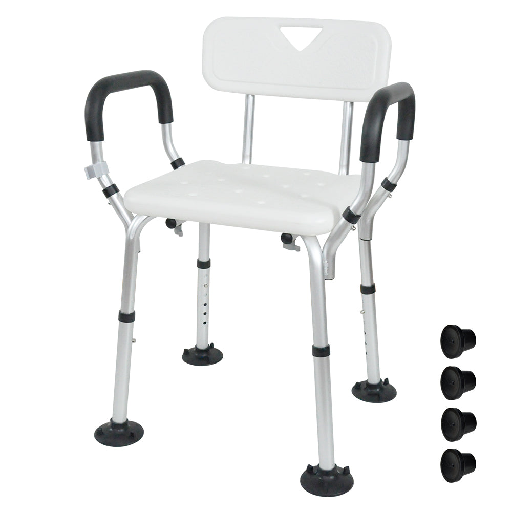 Shower Seat Bath Chair - Adjustable Non-Slip with Padded Arms & Removable Back