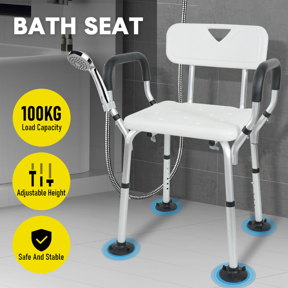 Shower Seat Bath Chair - Adjustable Non-Slip with Padded Arms & Removable Back