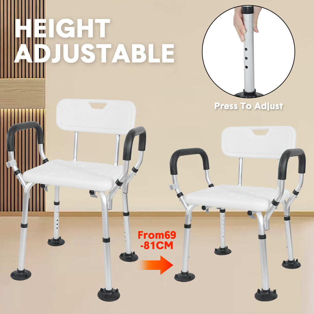 Shower Seat Bath Chair - Adjustable Non-Slip with Padded Arms & Removable Back