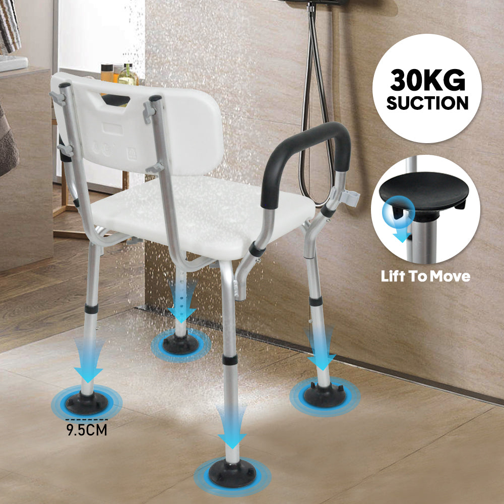 Shower Seat Bath Chair - Adjustable Non-Slip with Padded Arms & Removable Back