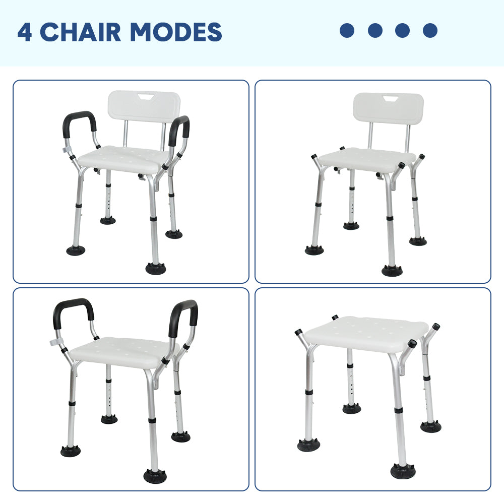 Shower Seat Bath Chair - Adjustable Non-Slip with Padded Arms & Removable Back