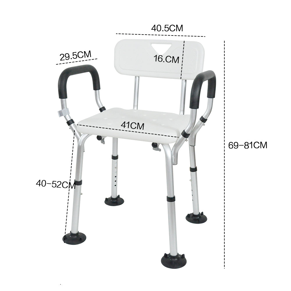 Shower Seat Bath Chair - Adjustable Non-Slip with Padded Arms & Removable Back