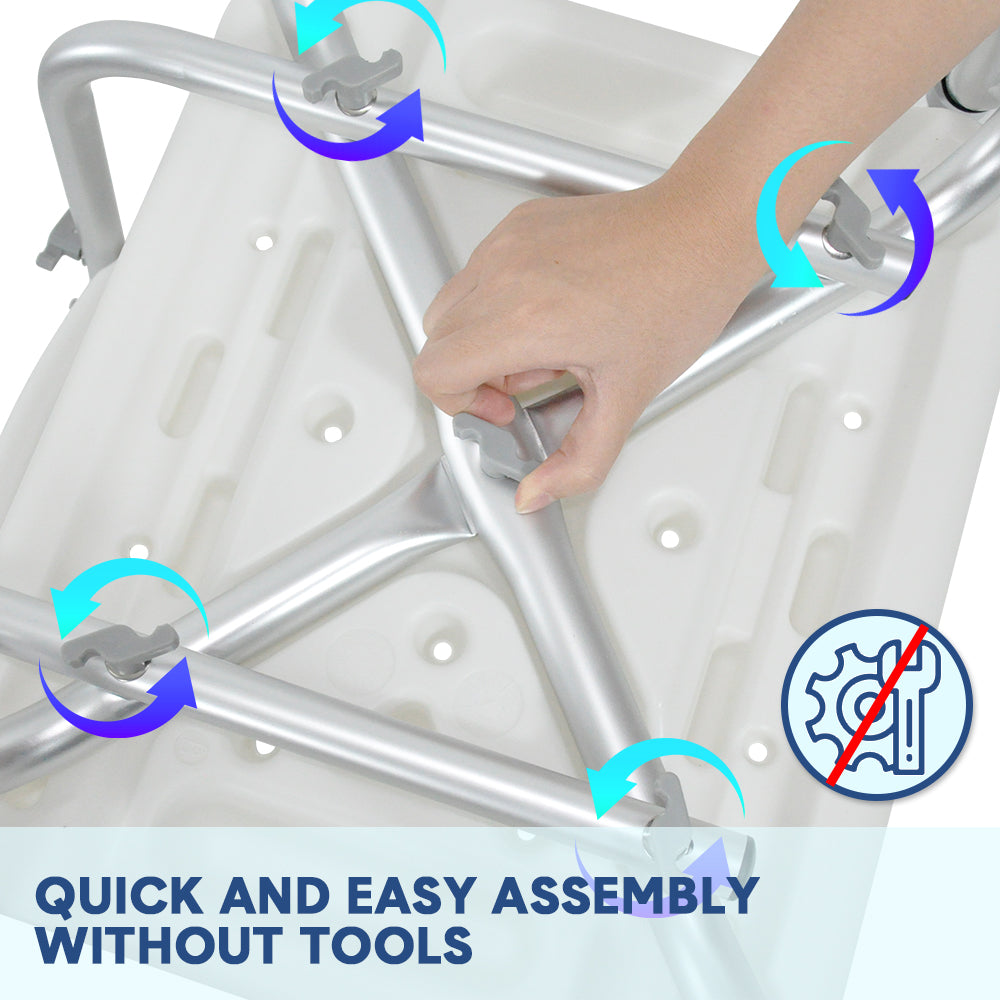 Shower Seat Bath Chair - Adjustable Non-Slip with Padded Arms & Removable Back