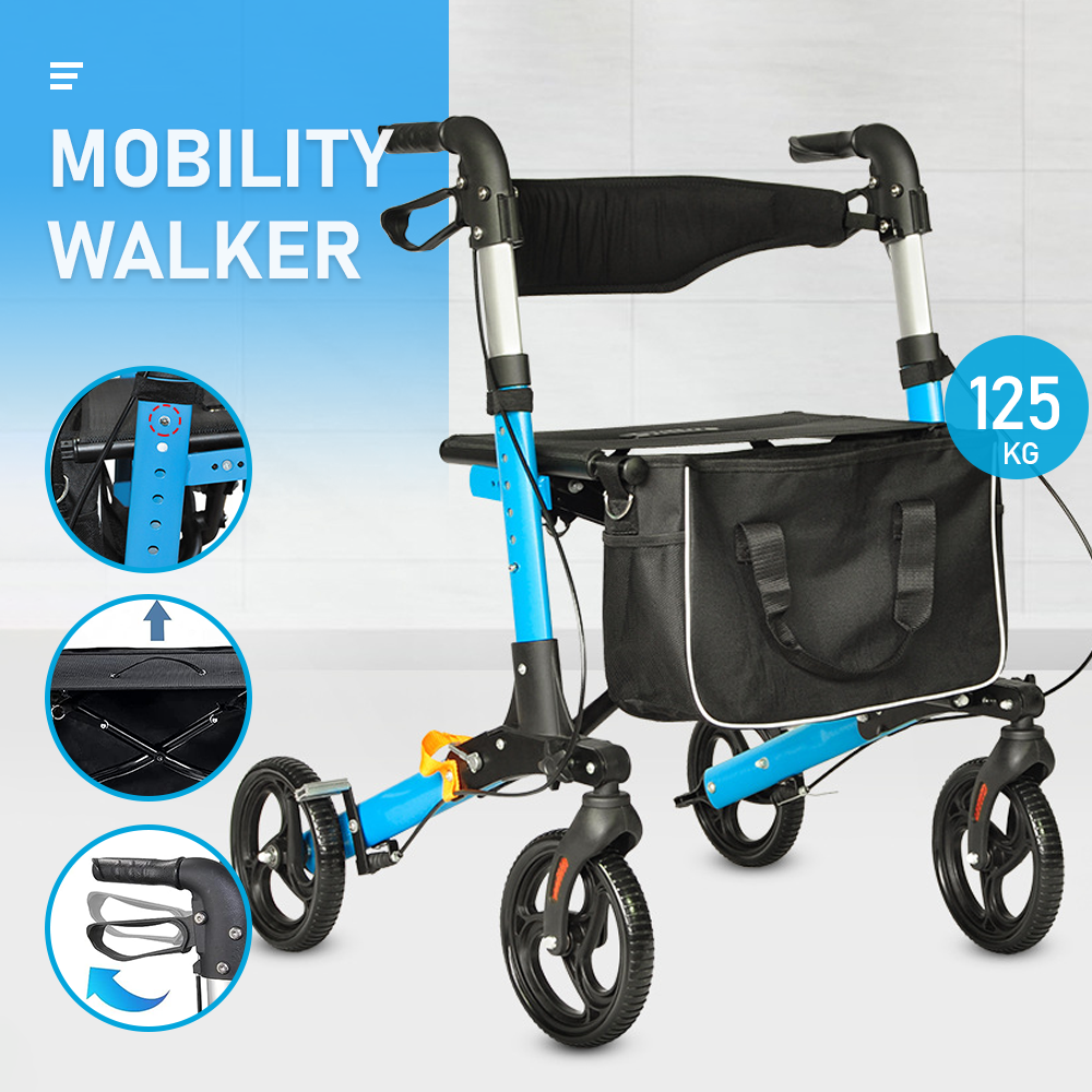 Foldable 2-in-1 Rollator Walker Chair - 8 Wheels 136kg Capacity Storage Bag