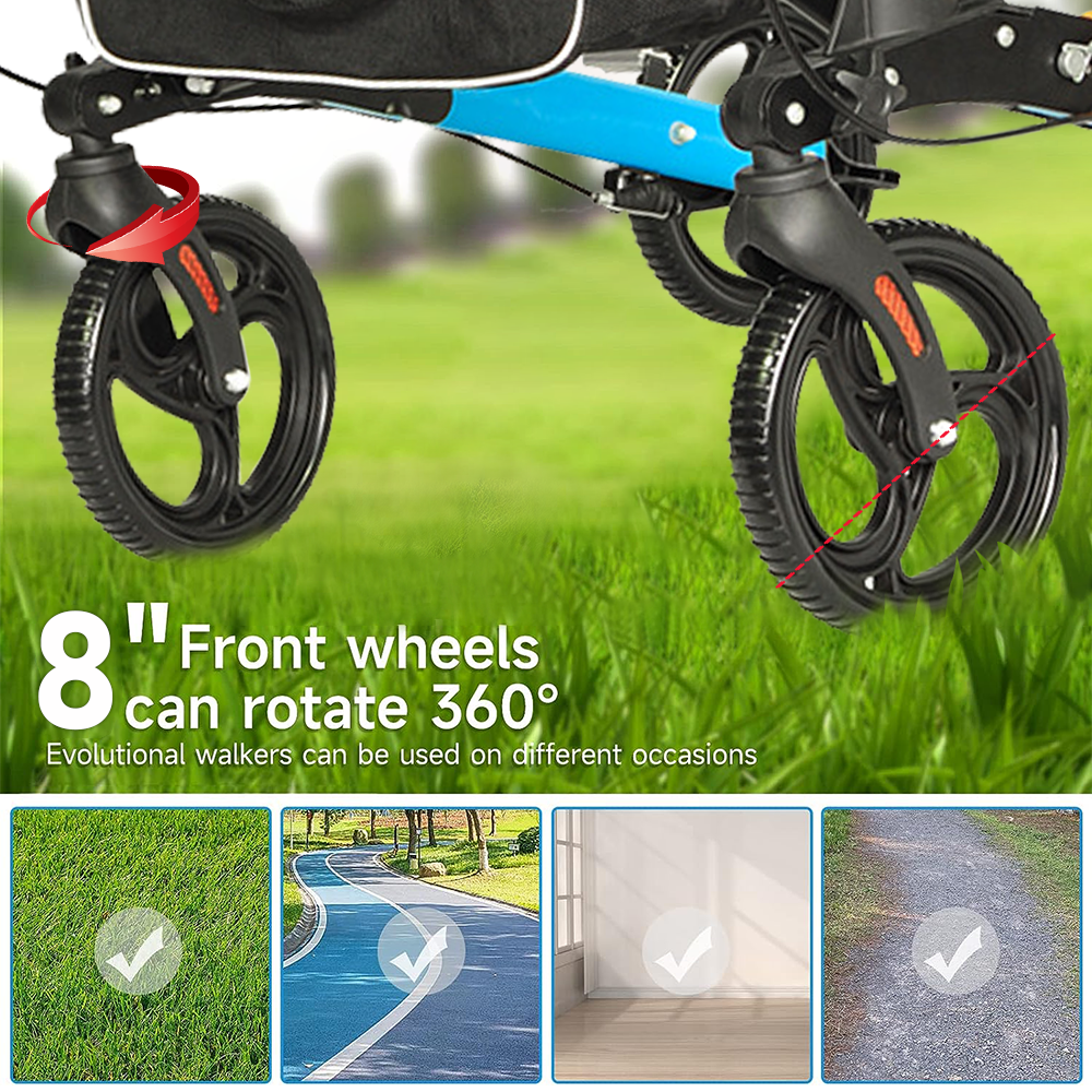 Foldable 2-in-1 Rollator Walker Chair - 8 Wheels 136kg Capacity Storage Bag