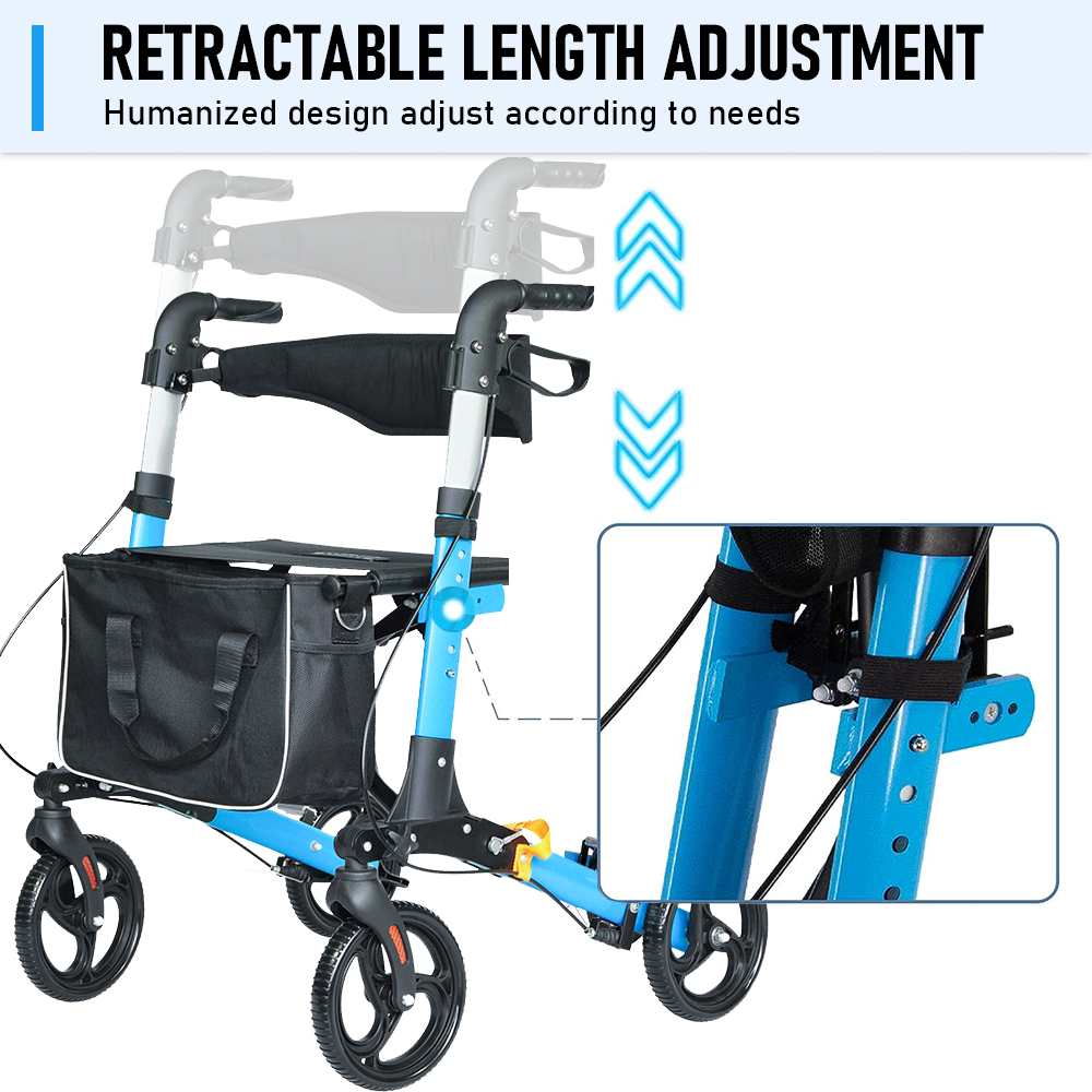 Foldable 2-in-1 Rollator Walker Chair - 8 Wheels 136kg Capacity Storage Bag
