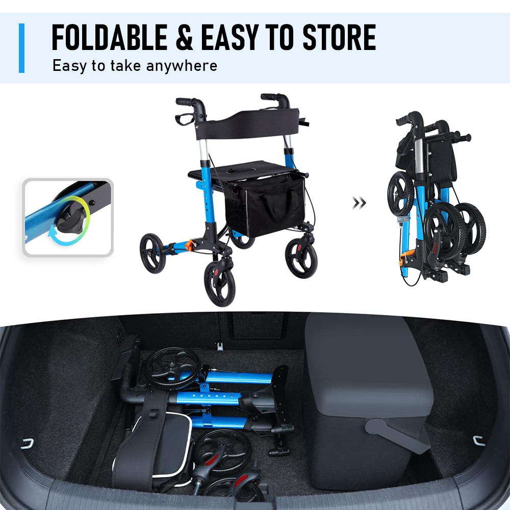 Foldable 2-in-1 Rollator Walker Chair - 8 Wheels 136kg Capacity Storage Bag