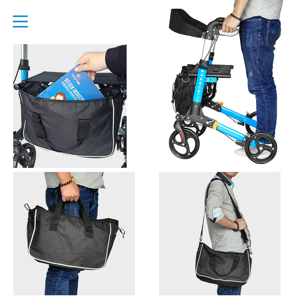 Foldable 2-in-1 Rollator Walker Chair - 8 Wheels 136kg Capacity Storage Bag