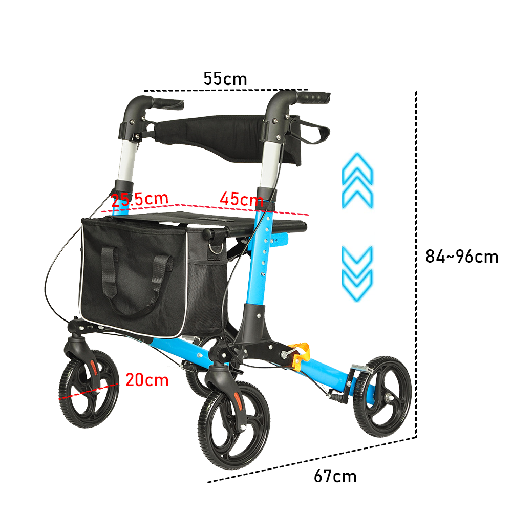 Foldable 2-in-1 Rollator Walker Chair - 8 Wheels 136kg Capacity Storage Bag