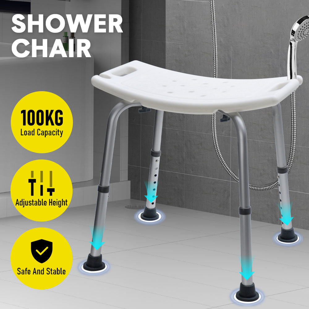 Shower Chair Non-Slip Bath Seat 37-52cm Adjustable with Armrest Max 100kg