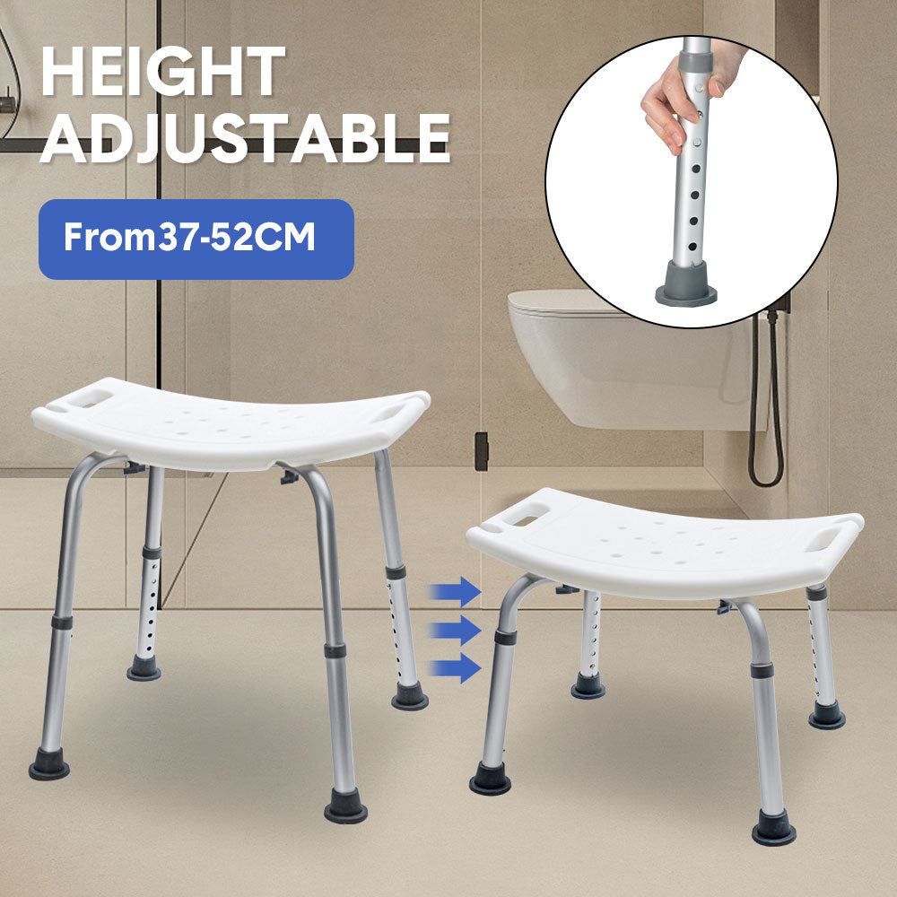 Shower Chair Non-Slip Bath Seat 37-52cm Adjustable with Armrest Max 100kg