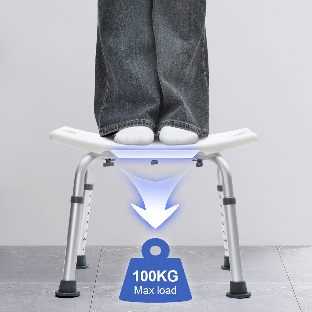 Shower Chair Non-Slip Bath Seat 37-52cm Adjustable with Armrest Max 100kg