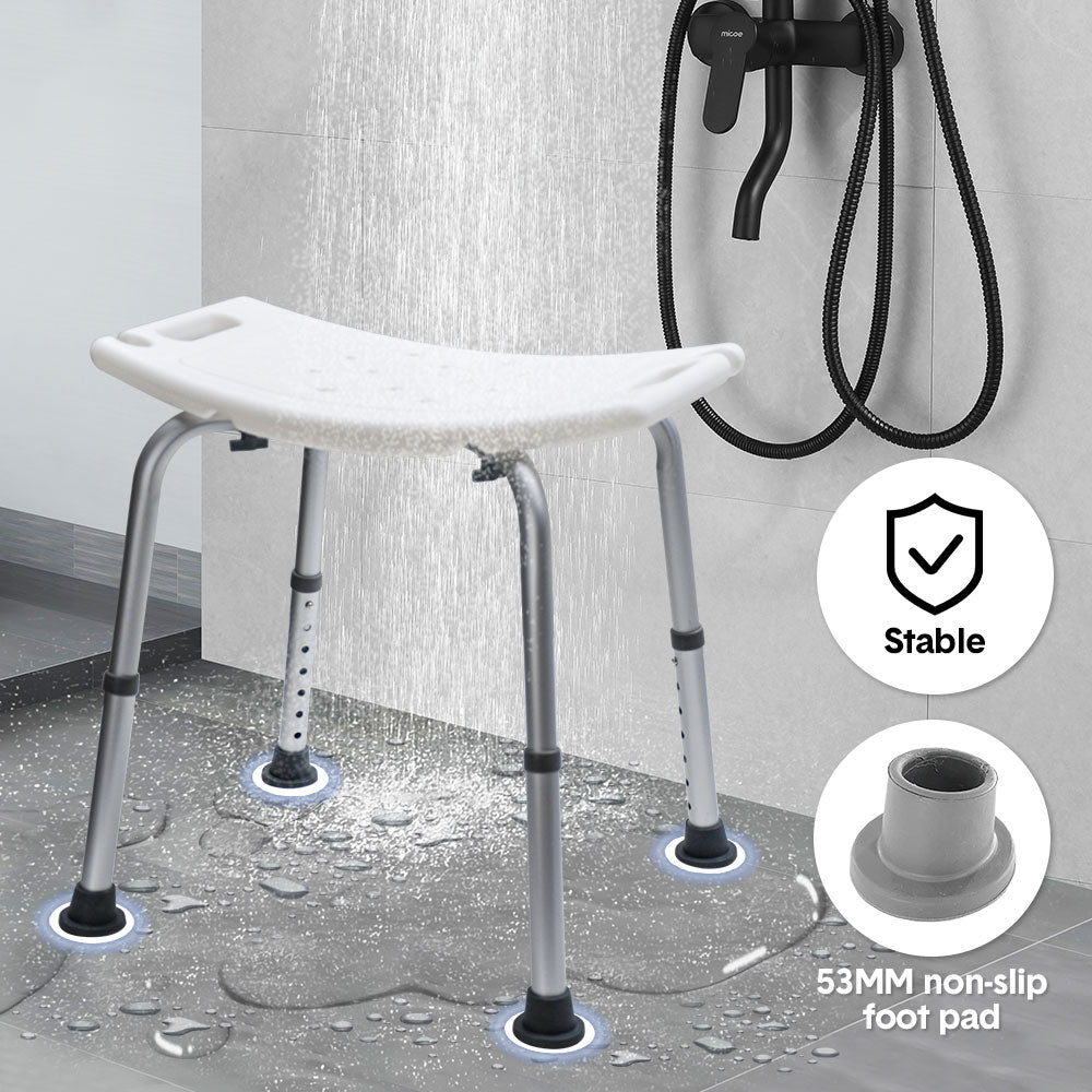 Shower Chair Non-Slip Bath Seat 37-52cm Adjustable with Armrest Max 100kg
