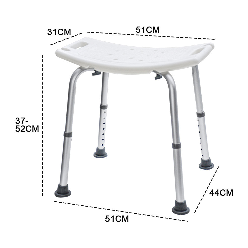 Shower Chair Non-Slip Bath Seat 37-52cm Adjustable with Armrest Max 100kg