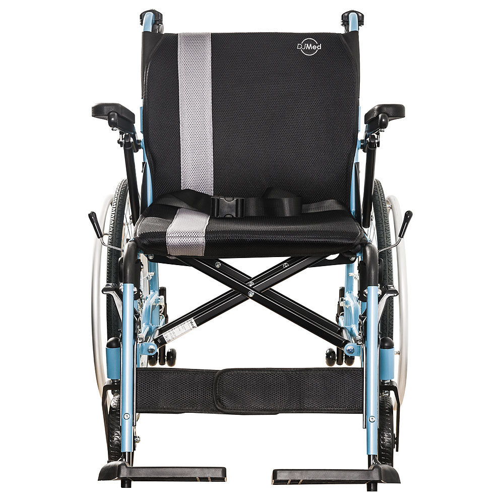 Lightweight Self-Propelled Wheelchair - Light Blue, TGA Certified, Aluminium Frame, Puncture-Proof Wheels