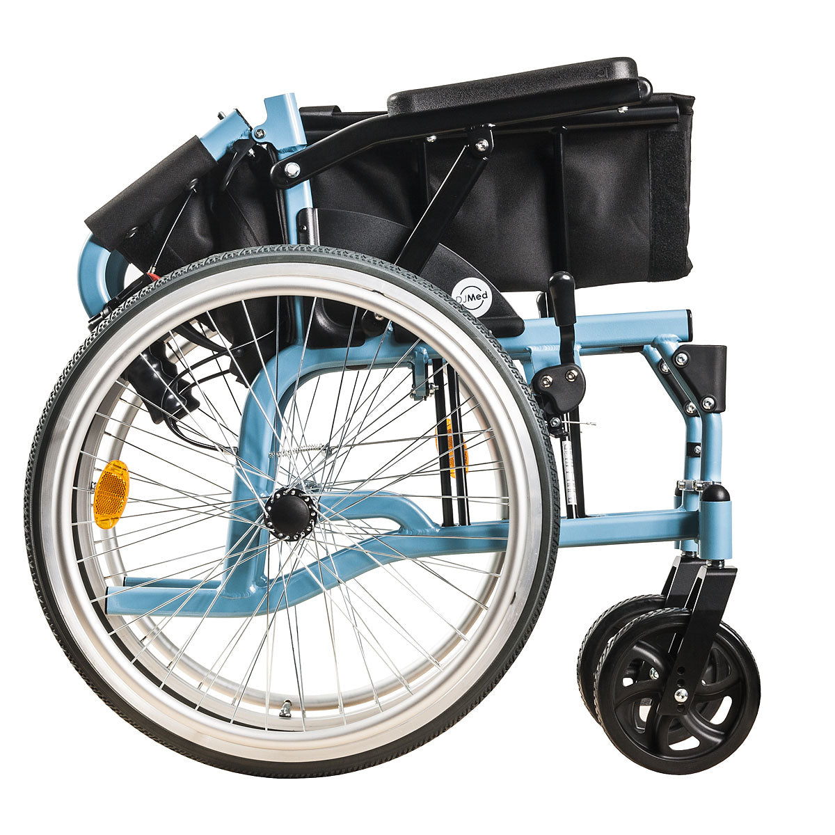 Lightweight Self-Propelled Wheelchair - Light Blue, TGA Certified, Aluminium Frame, Puncture-Proof Wheels