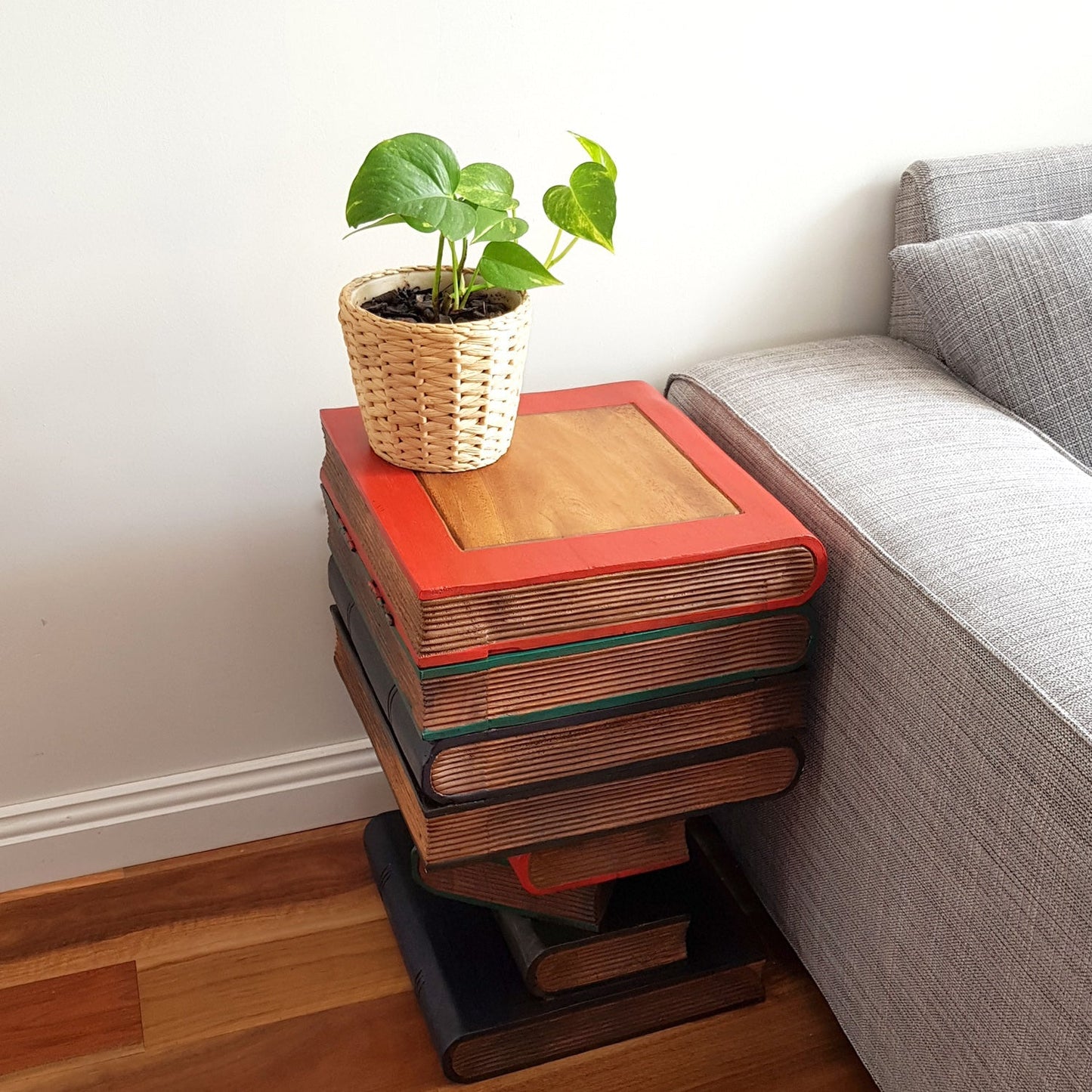 Artisan Handmade Book Stack Side Table with Storage | Hardwood Bedside Table - Mango Trees