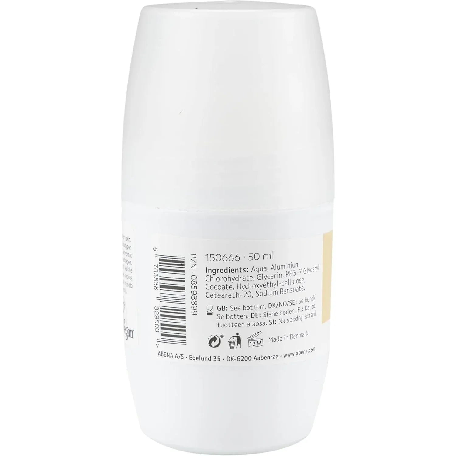 Abena Deodorants Abena Deodorant Roll-On 50ml - Alcohol-Free, Long-Lasting Protection