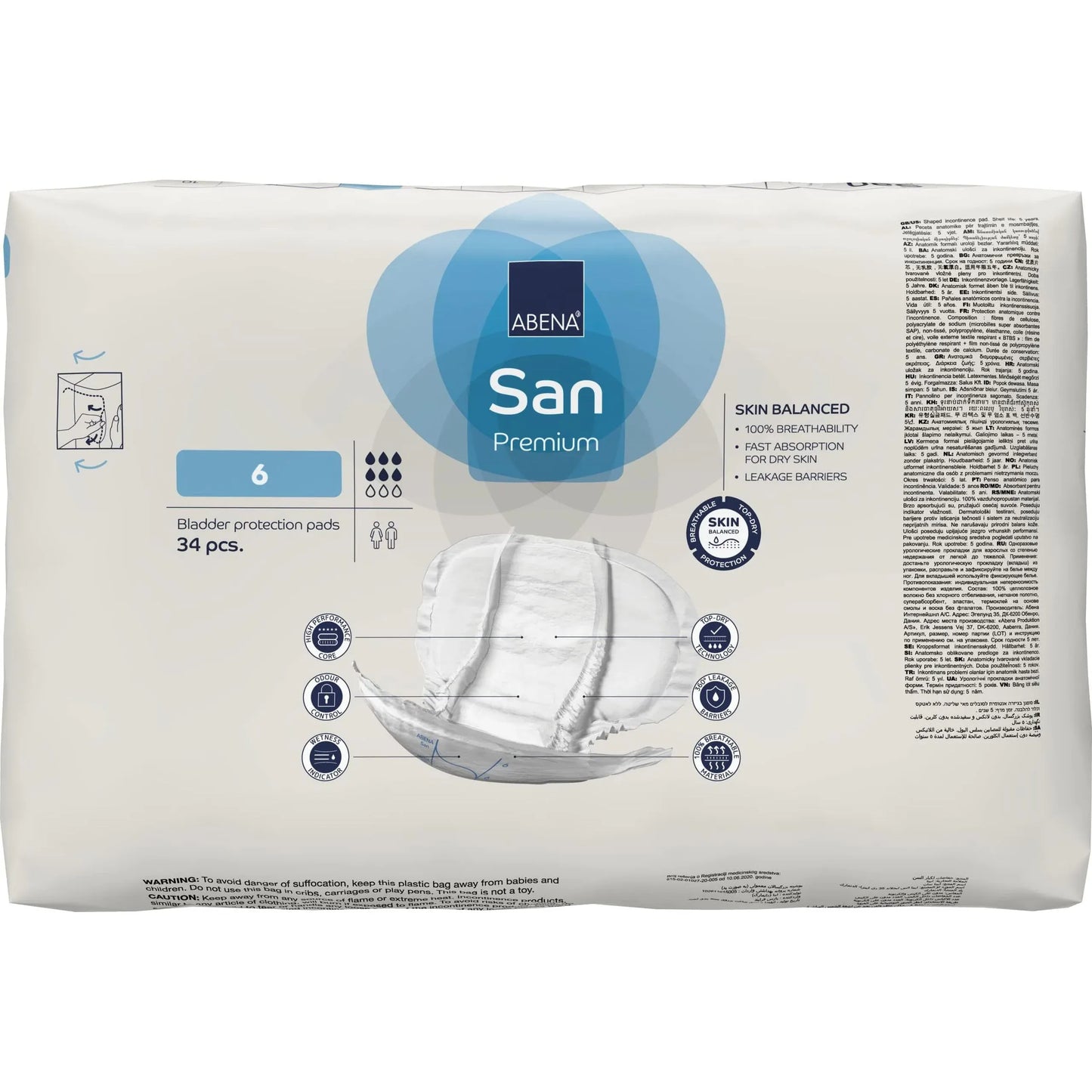 Abena Incontinence Pads Abena-San 6 Premium Light Blue 1600ml