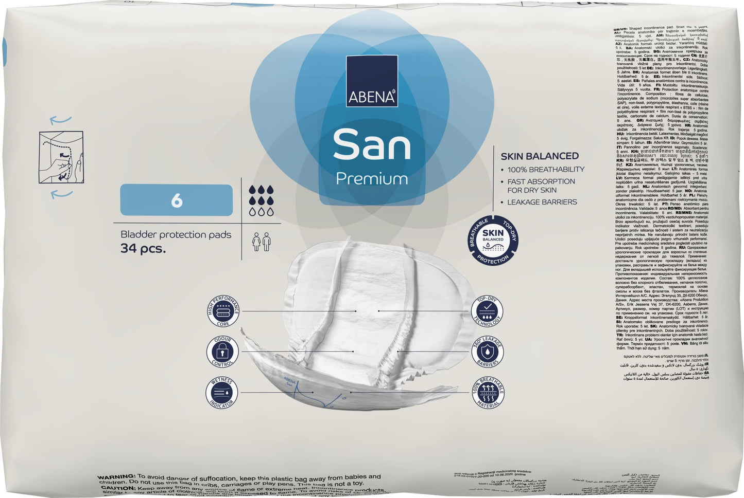 Abena Incontinence Pads Abena-San 6 Premium Light Blue 1600ml