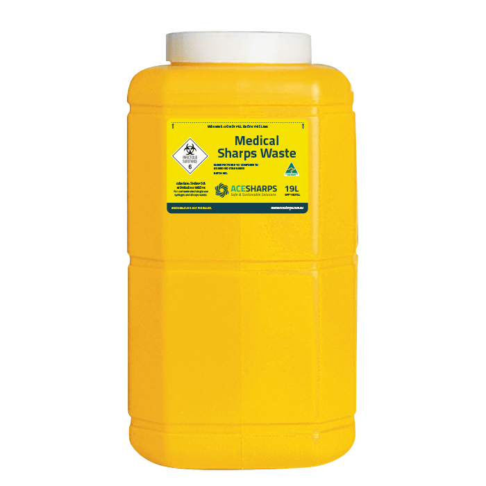 Ace Sharps Waste Container Yellow Large Lid Screw Top 19.0 Litre