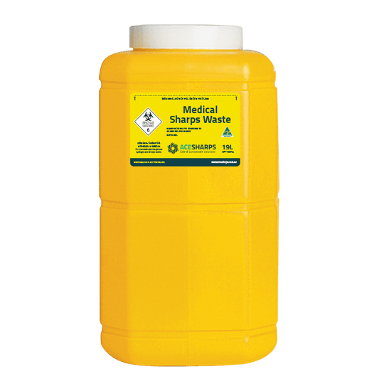 Ace Sharps Waste Container Yellow Large Lid Screw Top 19.0 Litre