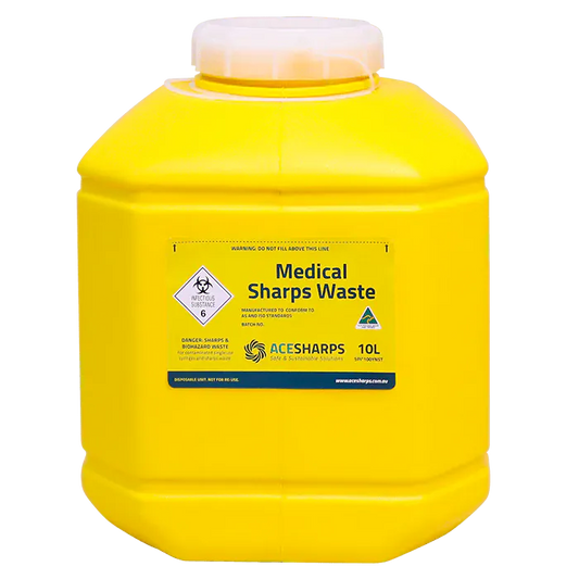Ace Sharps Waste Container Yellow Non Spill Screw Top 10.0 Litre