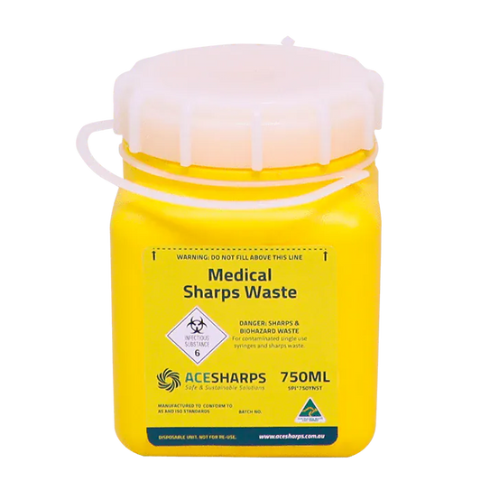 Ace Sharps Waste Container Yellow Non Spill Screw Top 750ml