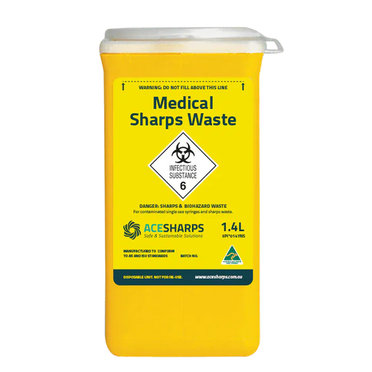 Ace Sharps Waste Container Yellow Non Spill Snap on Lid 1.4 Litre