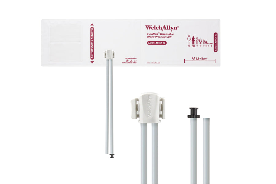 Hillrom - Welch Allyn Soft Disposable FlexiPort Cuff - Two-Tube, Tri-Purpose and Empty Tube, Large Adult, Size 12, 32-43 cm