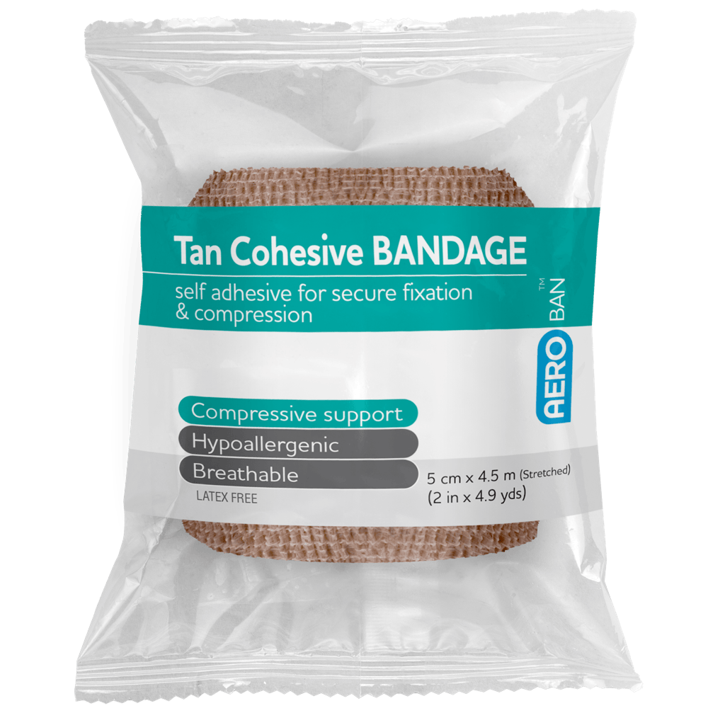 AEROBAN Tan Cohesive Bandage 5.0cm x 4.5M Wrap/12