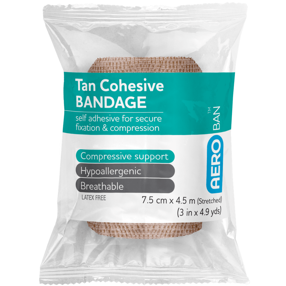 AEROBAN Tan Cohesive Bandage 7.5cm x 4.5M Wrap/12
