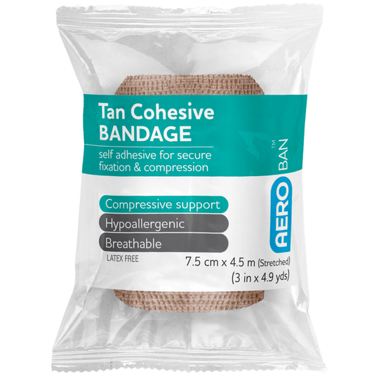 AEROBAN Tan Cohesive Bandage 7.5cm x 4.5M Wrap/12