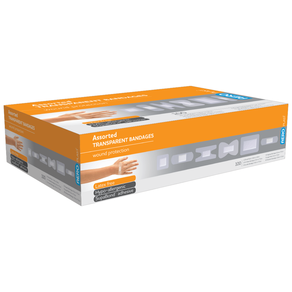 Aero Healthcare First Aid Plasters AEROPLAST Transparent Assorted Dressings Box/100