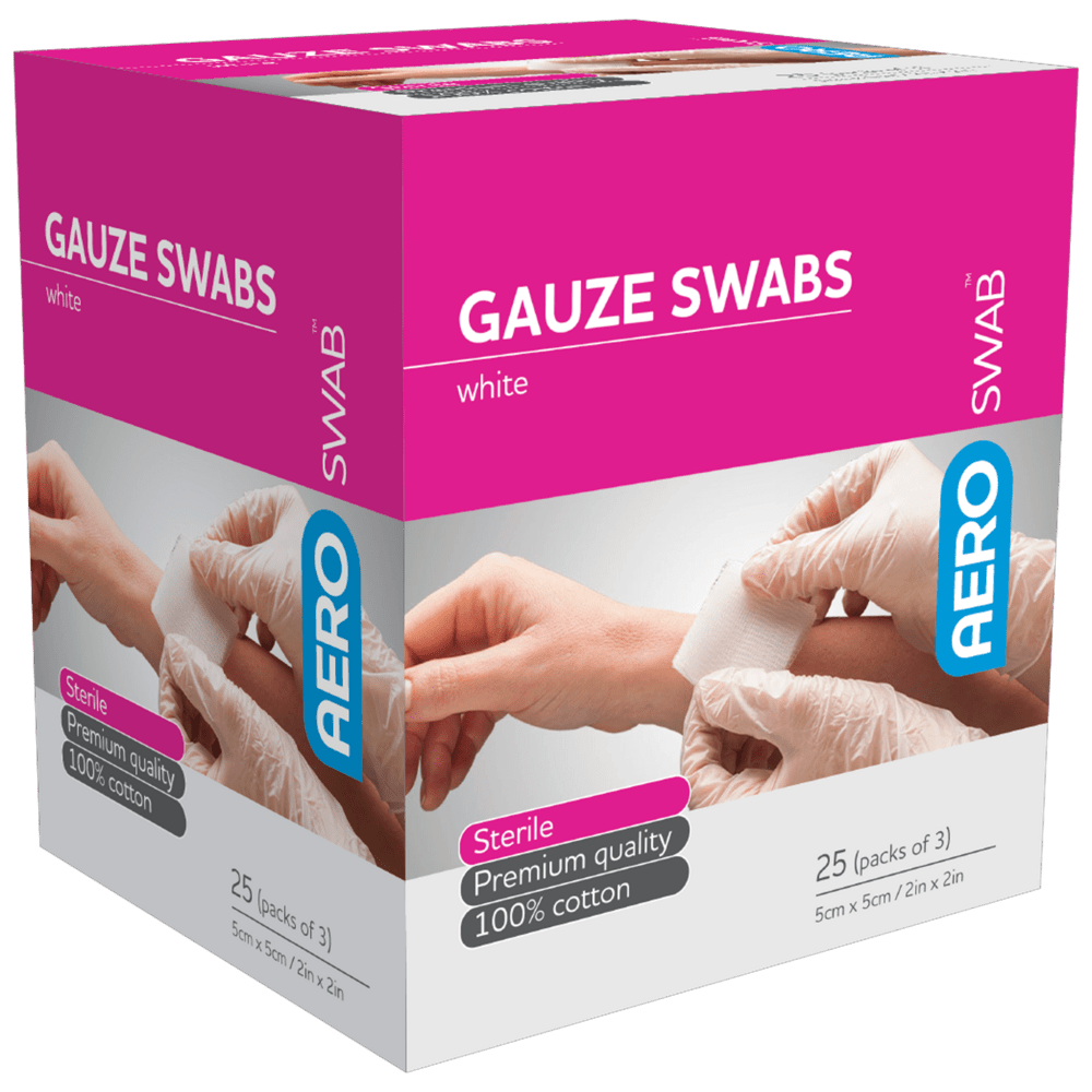 Aero Healthcare Sponges, Swabs & Gauze AEROSWAB Sterile White Gauze Swab 5 x 5cm (Packs of 3)