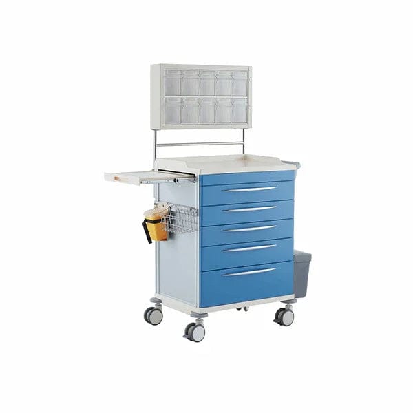 Anaesthesia Trolley with 5 x Blue Drawers and Lockable Storage Containers